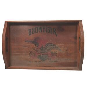 Vtg Budweiser Beer Anheuser Busch Wood Serving Tray 18 x 11.5 x 3" Man Cave